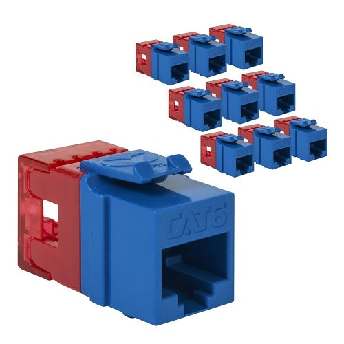 ICC IC107F6TBL CAT6 Keystone Jack with Slim Profile 180° Punch Down, RJ45 PoE++ for Wall Plate or Patch Panel, 10-Pack, Blue