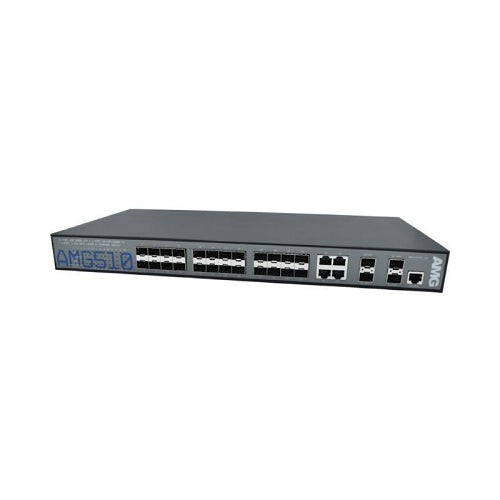 AMG Systems AMG510-4G-24S-4XS Light Industrial 32-Port Managed Switch, 4x10/100/1000Base-T(x) RJ45 Ports, 24x100/1000Base-Fx SFP Ports, 4x100M/1/2.5/10G Base-FX SFP+ Ports, 1U, 19\\" Rack Mount