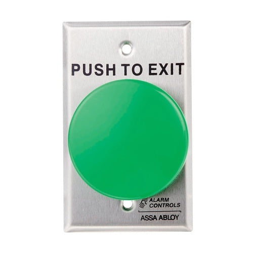 Alarm Controls TS-21B Request to Exit Station with 2-1/2\\" Mushroom Button, PUSH TO EXIT Label, Black Button, Stainless Steel