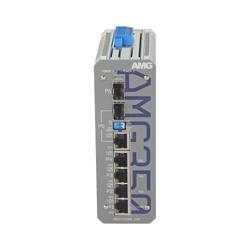 AMG Systems AMG350-4GBT-1C-1S-P240 AMG350 Series Industrial 6-Port Unmanaged PoE Switch, 4 x 10/100/1000Base-T(x) RJ45 Ports, 1 x 10/100/1000Base-T(x) RJ45 or 100/1000Base-Fx SFP Combo Port