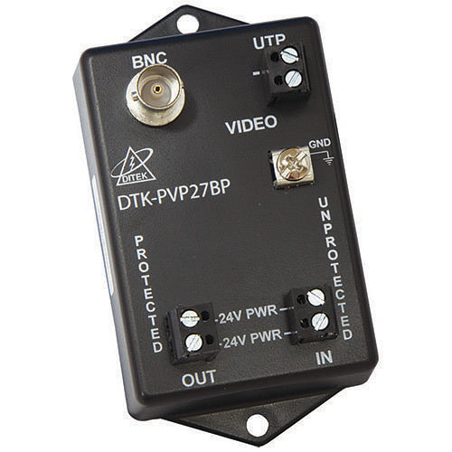DITEK DTK-PVP27BP Fixed Camera Surge Protector for Coax, Amp, 12/24V circuit protects power feeds to camera
