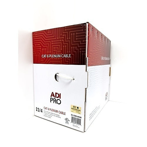 ADI PRO 0E-CMP6WHR CAT6 Plenum Cable, 23/4 Solid BC, Unshielded, UTP, CMP/FT6, 1000\' Express Box, White