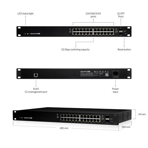 Ubiquiti ES-24-500W EdgeSwitch 24 PoE, Rack-Mountable, 1U, 500W