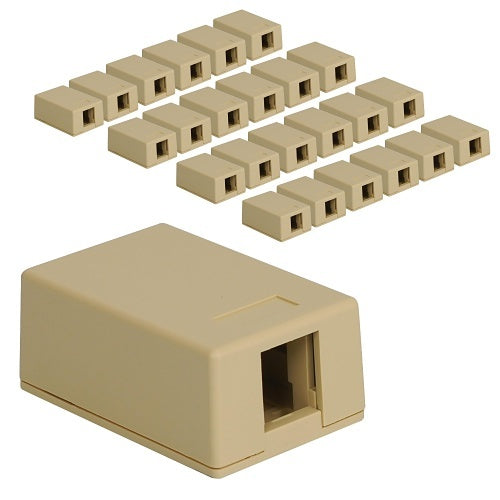 ICC IC107BC1IV 1-Port Surface Mount Box for Wide and Slim Profile Keystone Jacks (Sold Separately), Compact Outlet for Voice and Data Connections, 25-Pack, Ivory