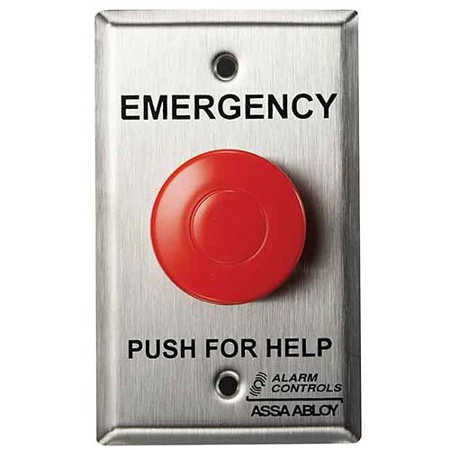 Alarm Controls PBL-1-1-L2 PBL Series Latching Push Button Panic Station with N/O Pair and N/C Pair, 12VDC Illumination, Single Gang, Stainless Steel