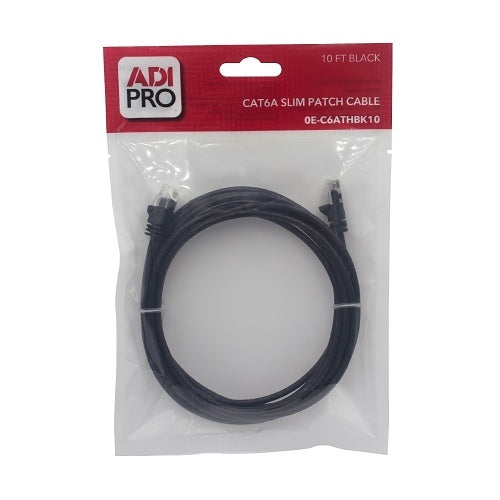 ADI PRO 0E-C6ATHBK10 CAT6A Slim Patch Cable, 10\', Black
