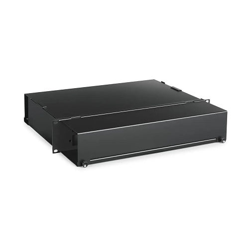 Hubbell FTR2U6SP Fiber Optic Rack Mount Tray, 2RU with Cover, 6 FSP Panel Openings, Unloaded, Black