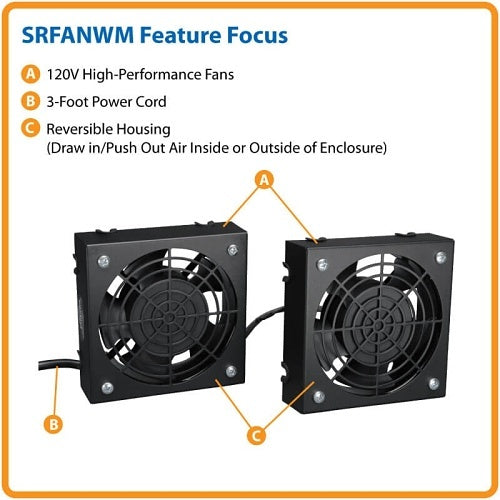 Tripp Lite SRFANWM SmartRack Wall-Mount Roof Fan Kit, 2x 120V High-Performance Fans, 210 CFM, 5-15P Plug