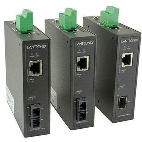 Lantronix SISTG1013-211-LRT-B Unmanaged Hardened Gigabit Ethernet Media Converter, 10/100/1000Base-T (RJ-45) 100 m/328\' to 1000Base-SX 850nm Multimode (SC)