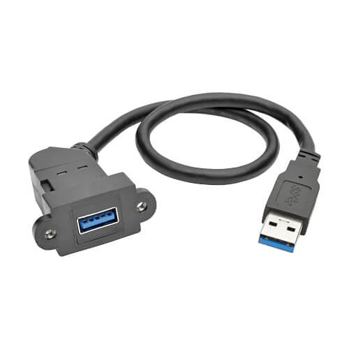 Tripp Lite U324-001-KPA-BK USB 3.0 All-in-One Keystone/Panel Mount Extension Cable (M/F), Angled Connector, Black, 1\' (0.31 m)