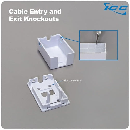 ICC IC107BC1IV 1-Port Surface Mount Box for Wide and Slim Profile Keystone Jacks (Sold Separately), Compact Outlet for Voice and Data Connections, 25-Pack, Ivory
