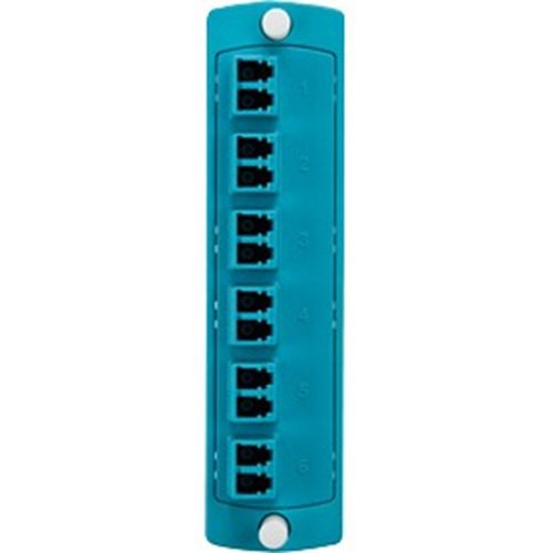 Leviton 5F100-2QL SDX Precision Molded Plate, 50/125um Multimode Laser Optimized OM3/4, Duplex LC, 12 fibers, Zirconia Ceramic Sleeve, Blue