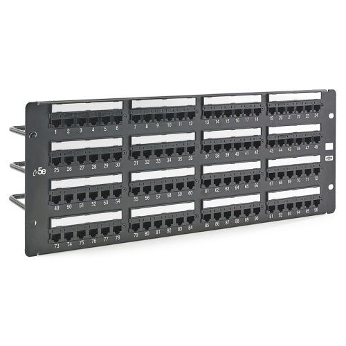Hubbell HP5E96 96-Port CAT5e Patch Panel, 4 Rack Units, Black