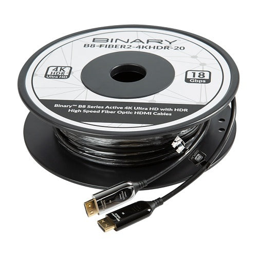 Binary B8-FIBER2-4KHDR-30 B8 Series Active 4K Ultra HD with HDR High Speed Fiber Optic HDMI Cable, 30m, Black