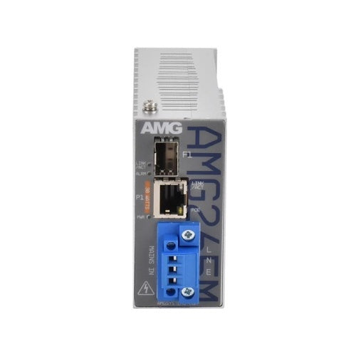 AMG Systems AMG265M-1FAT-1S-P30-T AMG265M Series Industrial Mini PoE Media Converter, 1 x 10/100Base-T(x) RJ45 Port, 1 x 100/1000Base-Fx SFP Port, Integrated 30W PSU