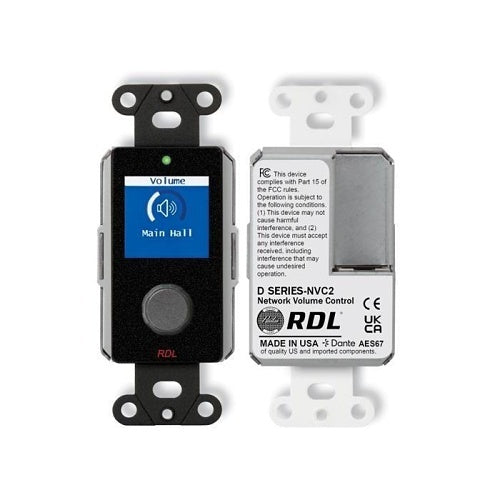 RDL DB-NVC2 Dante/AES67 Network Volume Control, Rotary Encoder with Full-Color LCD, PoE, Black
