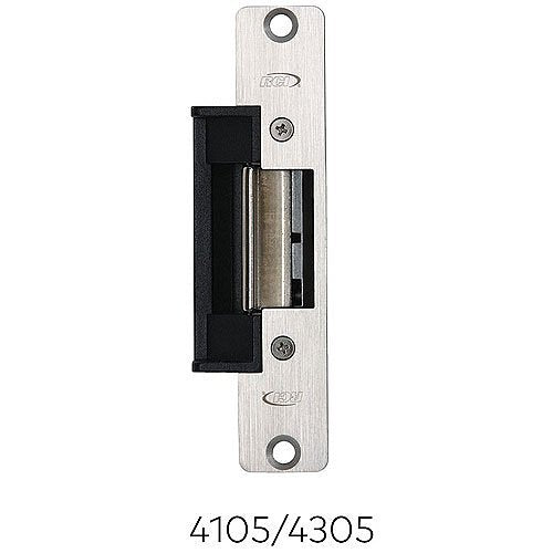 RCI 4105 4 Series Centerline Electric Strike, Fail-Secure, 12VAC/VDC, 1-1/8"W x 5-7/8"H (29mm x 150mm), Radius Corner, Brushed Stainless Steel