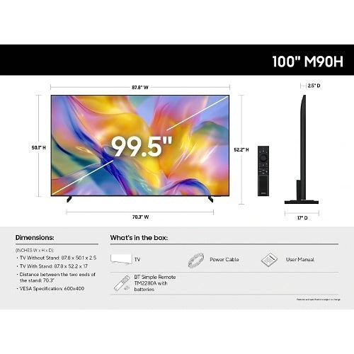 Samsung UN100M90HFXZC 100\\" Mini LED 4K M90H Samsung Vision AI Smart TV (2026)