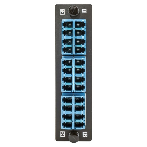 Hubbell FSPLCQS6H4B 24-Port Fiber Optic Adapter Panel, H4 Opening, 6 LC Quad, Zircon Ceramic, Blue