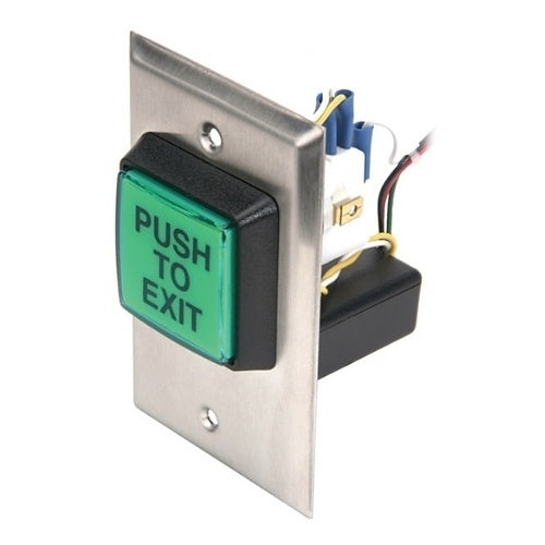 Camden CM-30EE 2\\" Square LED Illuminated Push Button, \\"Push to Exit\\" Switch with Fixed 30 Second Timer, Green