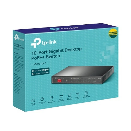TP-Link TL-SG1210PP 10-Port Gigabit Desktop Switch with 6-Port PoE+ and 2-Port PoE++, 123W Budget