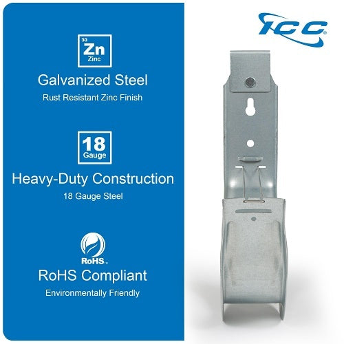 ICC ICCMSJH955 Ceiling Mount J Hook 4\\" with Retainer Clip, Galvanized Steel Cable Management Hooks for Hanging Cable, Rust-Resistant, EIA and TIA Compliant, 25-Pack