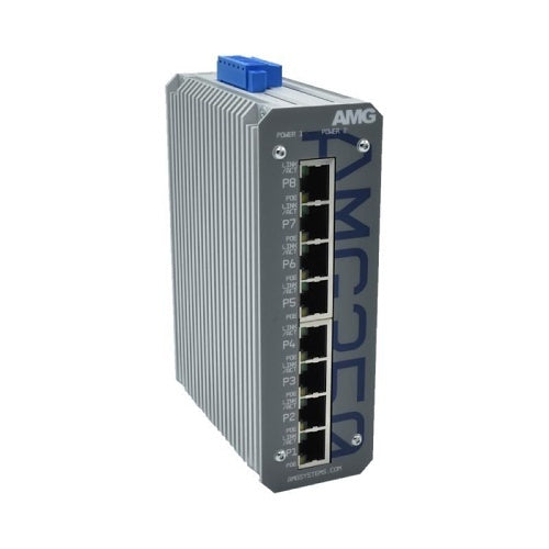 AMG Systems AMG350-8GAT-P200 AMG350 Series Industrial 8-Port Unmanaged PoE Switch, 8 x 10/100/1000Base-T(x) RJ45 Ports, 48-56VDC Power Input