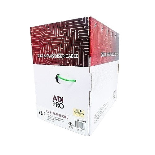 ADI PRO 0E-CMR6GNPR CAT6+ 23/4 Solid BC Cable, Unshielded UTP, Riser CMR, FT4, 1000\' Express Box, Green