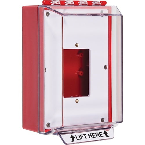 STI-14500NR Universal Stopper Housing without Horn, Enclosed Back Box, Open Mounting Plate, No Label, Red