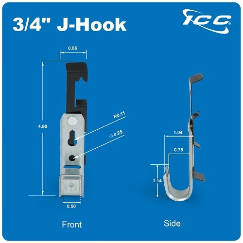 ICC ICCMSJHW22 Batwing J-Hook 3/4\\" without Retainer Clip for Hanging Cable to Hanger Wire and Threaded Rod, Rust-Resistant, 25-Pack, Galvanized Steel