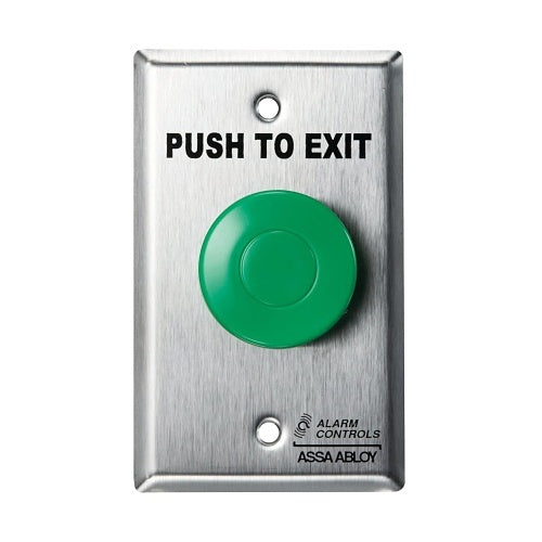 Alarm Controls TS-21B Request to Exit Station with 2-1/2\\" Mushroom Button, PUSH TO EXIT Label, Black Button, Stainless Steel