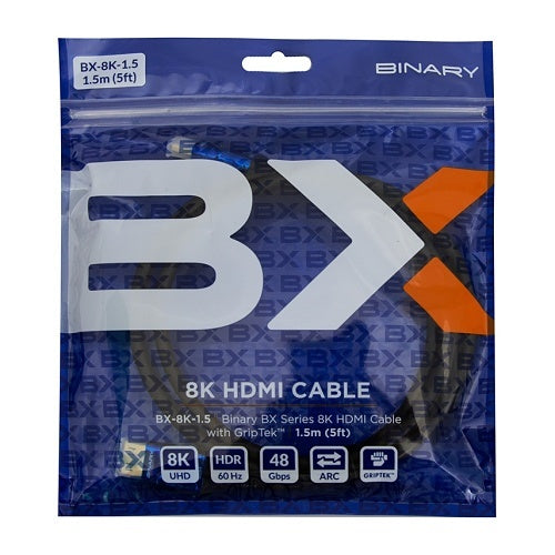 Binary BX-8K-1.5 BX Series 8K Ultra HD High Speed HDMI Cable with GripTek, 5\' (1.5m)