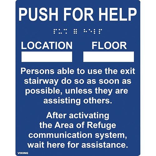 Viking ARS-IB100 Area of Refuge Sign, Instructional Braille and Raised Letter, Blue
