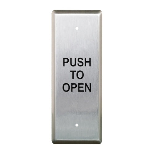 Camden CM-25/3 Narrow Push Plate Switch, \\"PUSH TO OPEN\\", 1-5/8\\" x 4-1/2\\", Stainless Steel
