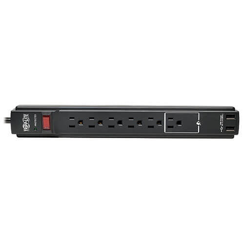 Tripp Lite TLP606USBBTAA Protect It! 6-Outlet Surge Protector, 6\' (1.83 m) Cord, 990 Joules, 2 x USB Charging ports (2.1A), Black Housing, TAA
