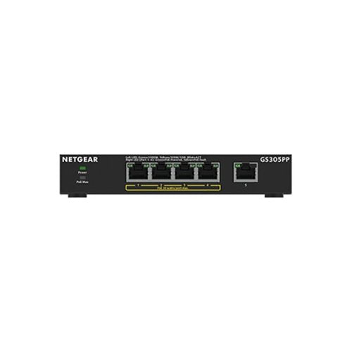 Netgear GS305PP 300 5-Port Gigabit Ethernet Unmanaged PoE Switch with x PoE+, Desktop or Wall Mount