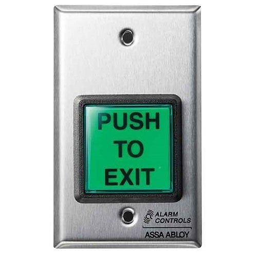 Alarm Controls TS-2FR TS-2 Request to Exit Station, 2\\" Green Square Push Button, Single Gang, 430 Stainless Steel Image of AC-TS2FR