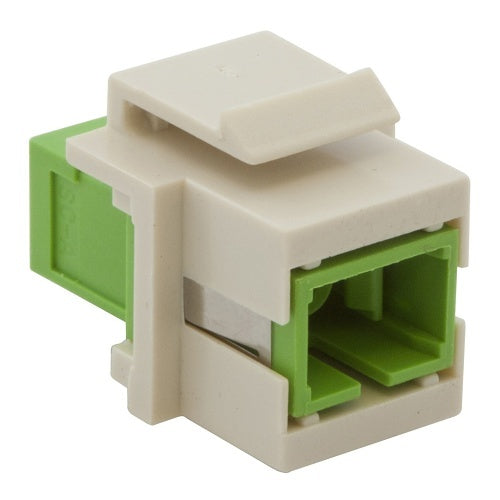 Hubbell SFFLCSGNW Fiber Optic Cable Connector, Snap-Fit Flush LC Duplex, Green Zirconia, White Finish