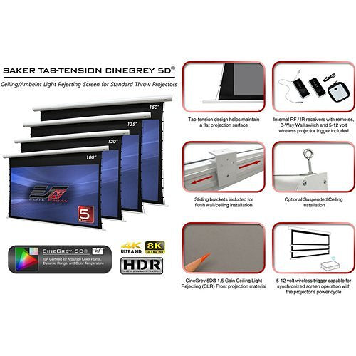 Elite Screens Saker Tab-Tension CLR-S CineGrey 5D 100\\" 16:9 4K/8K Ultra HD 12\\" Drop Motorized Projector Screen