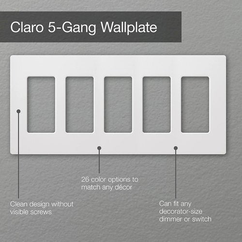 Lutron SC-5-BW Claro 5 Gang Wall Plate for Decorator-Style Dimmers, Switches, and Outlets, Satin Finish, Brilliant White