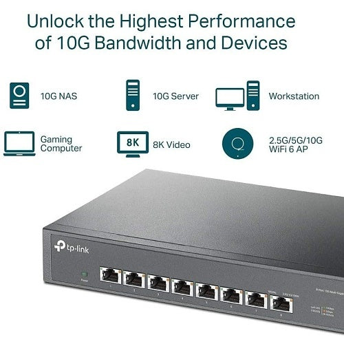 TP-Link TL-SX1008 8-Port 10G Desktop Rackmount Switch, Black