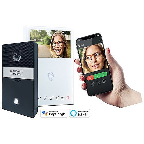 Comelit HFX-700W 2-wire Door Entry Intercom Kit with Mini Hands-Free Wi-Fi Monitor, Simplebus Wire