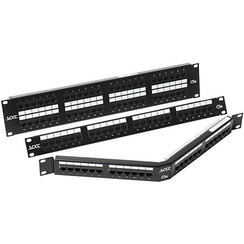 OCC ACC2488/110A5E-R Rack Mount Angled Patch Panel, 568A/B Wired, 24-Port, 1U