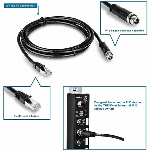 TRENDnet TI-CD02 M12 to RJ-45 Industrial Ethernet Cable, 6.5\\"