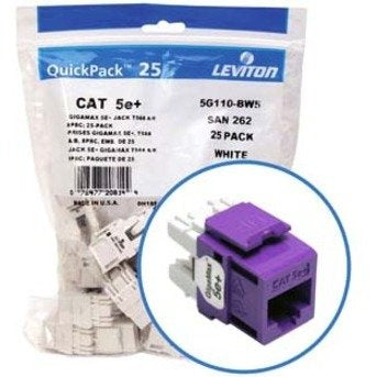 Leviton 5G110-BP5 eXtreme CAT5e QuickPort Jack QuickPack, 25-Pack, Purple Image of LV-5G110BP5