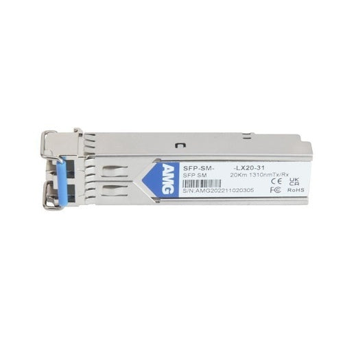 AMG Systems SFP-SM-1G-LX20-31 SFP Singlemode, 1Gb, 2-Fibers, 20Km, LC Connectors, 1310nm Tx/Rx, -40°C to +85°C, DDM