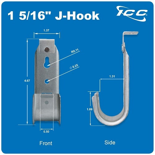 ICC ICCMSJH933 Ceiling Mount J-Hook 1-5/16\\" without Retainer Clip, Galvanized Steel Cable, 25-Pack