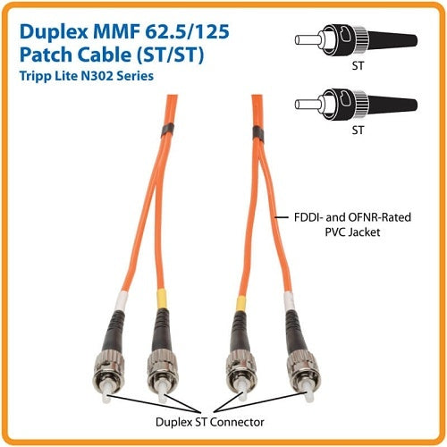 Tripp Lite N302-006 Duplex Multimode 62.5/125 Fiber Patch Cable (ST/ST), 2m (6\')