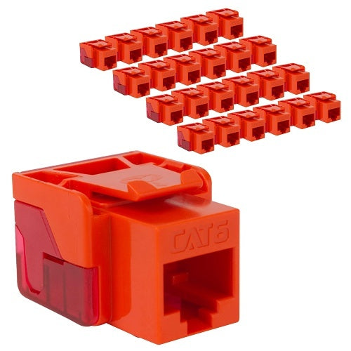 ICC IC107L6COR CAT6 Keystone Jack with Inline IDC No Pair Split Wiring (Easier Termination) PoE++ for Wall Plate or Patch Panel, 25-Pack, Orange