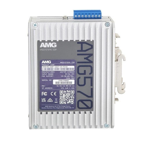 AMG Systems AMG570-2GBT-2GAT-2S-P240 AMG570 Series Layer 2+ Managed Industrial Ethernet Switch, 4x 10/100/1000TX, 2x 90W, 2x 30W PoE, 2x 100M/1G/2.5G SFP Switch, 52V, 240W PSU, DIN Rail, 2x 1Gb MM SFP